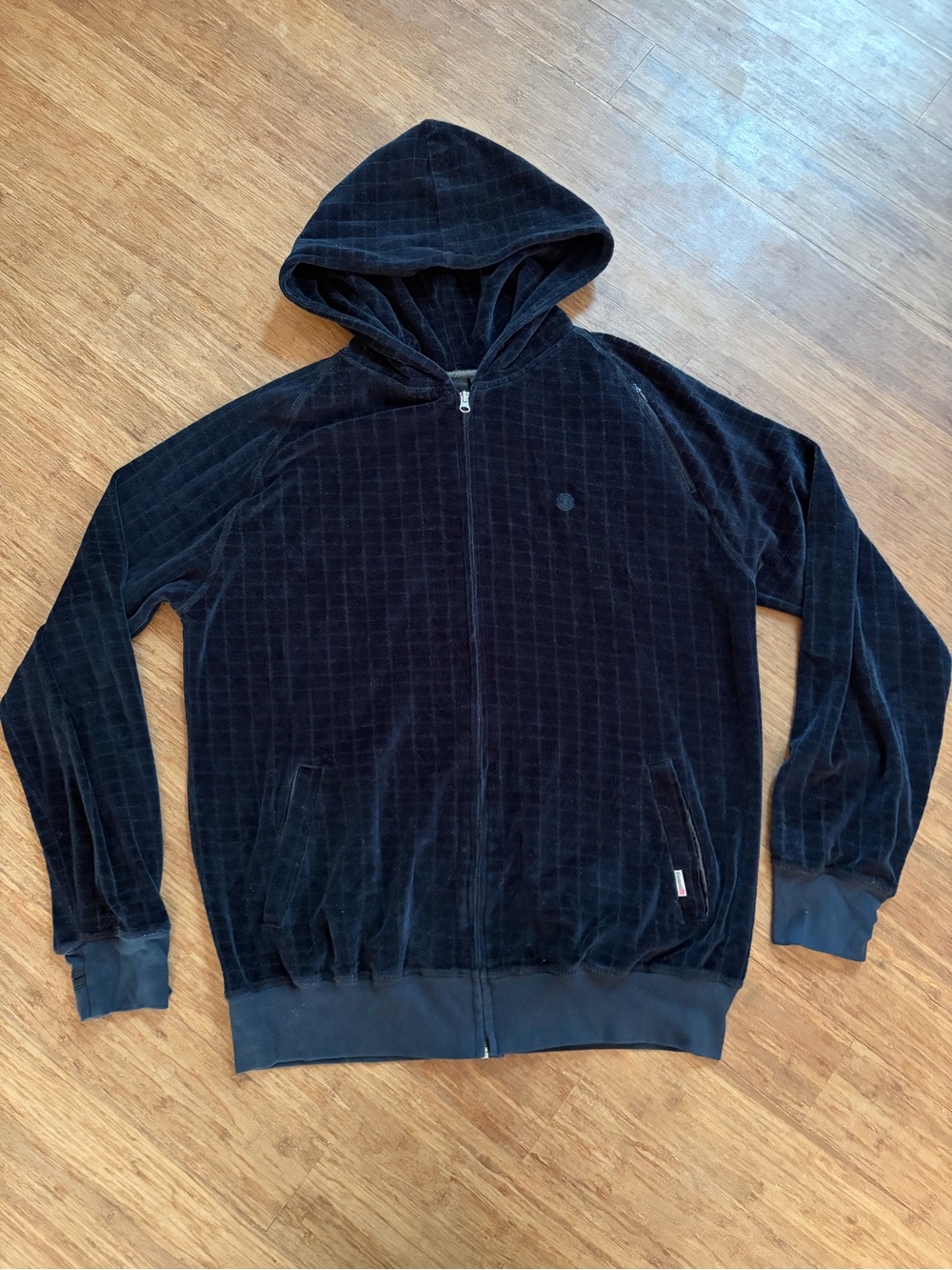Vintage Element Skateboards Textured Velour Full Zip Hoodie Large Black Y2K